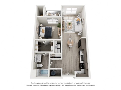 Floor plan for 1 bed, 1 bath, 676 sqft